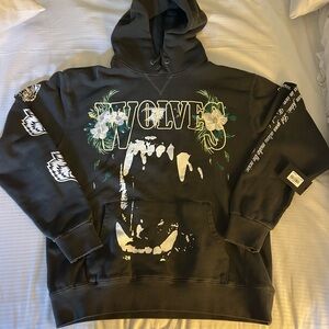 Darc Sport Black "Wolves" Graphic Hoodie with White Floral Accents
